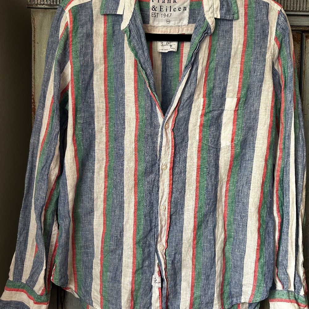 Frank & Eileen Eileen Striped Linen Relaxed Shirt Size XXS - Picture 3 of 7